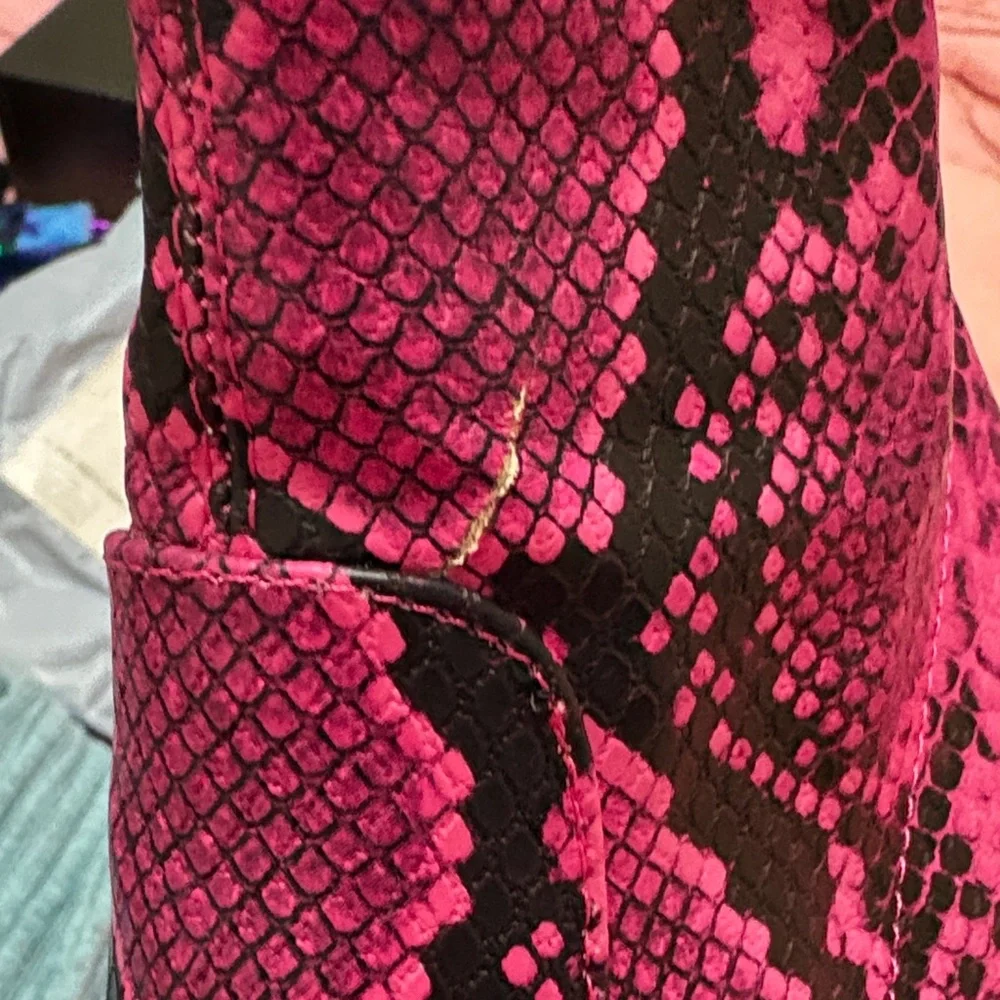 Wild Pair Fuchsia Snake Print Boots with Clear Heels. - Picture 7 of 9